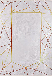 Minimalist Geometrik Çizgili Açık Gri ve Altın Detaylı Halı-Pera Halı