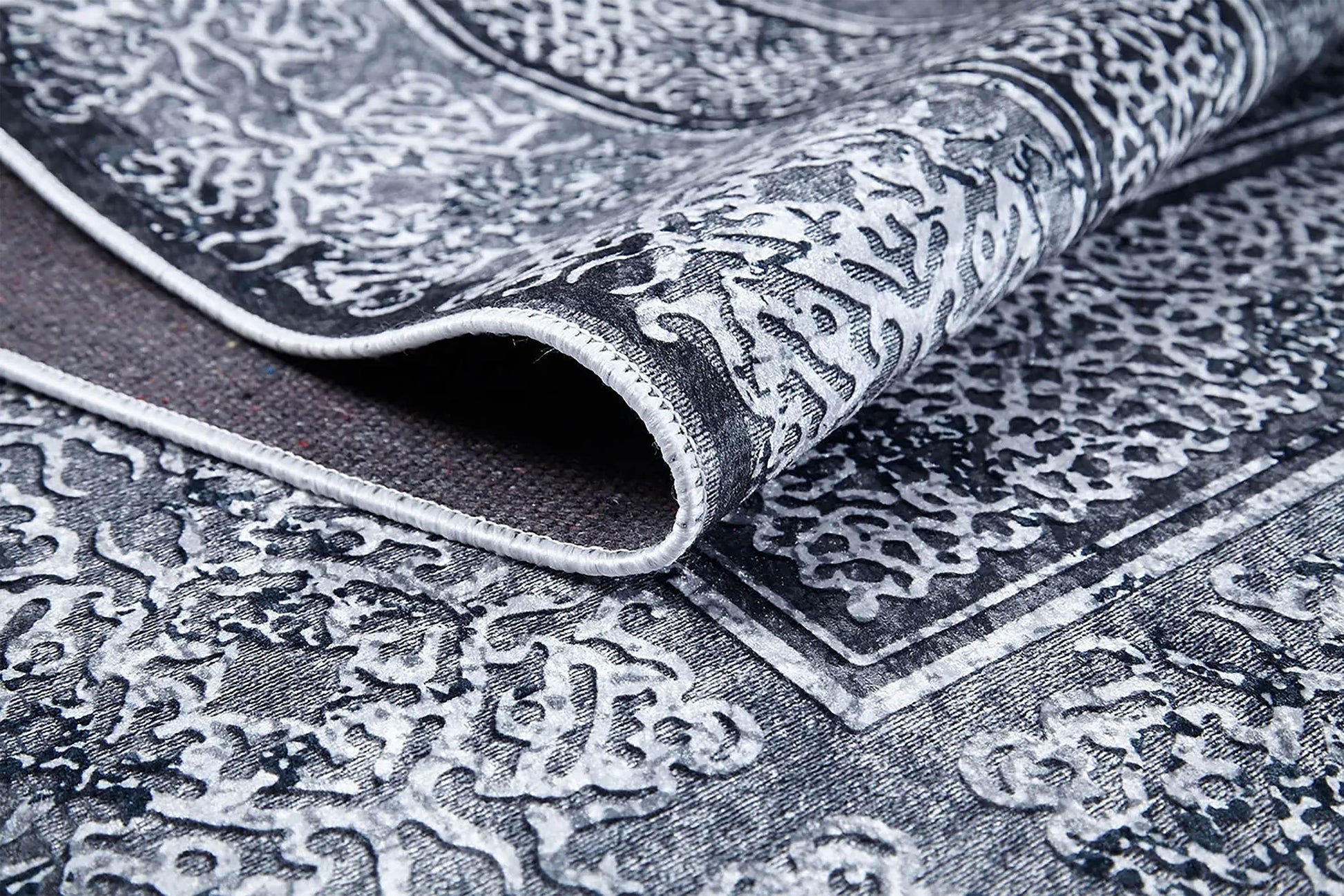 Modern Gri Bordürlü Yıkanabilir Halı-Pera Halı