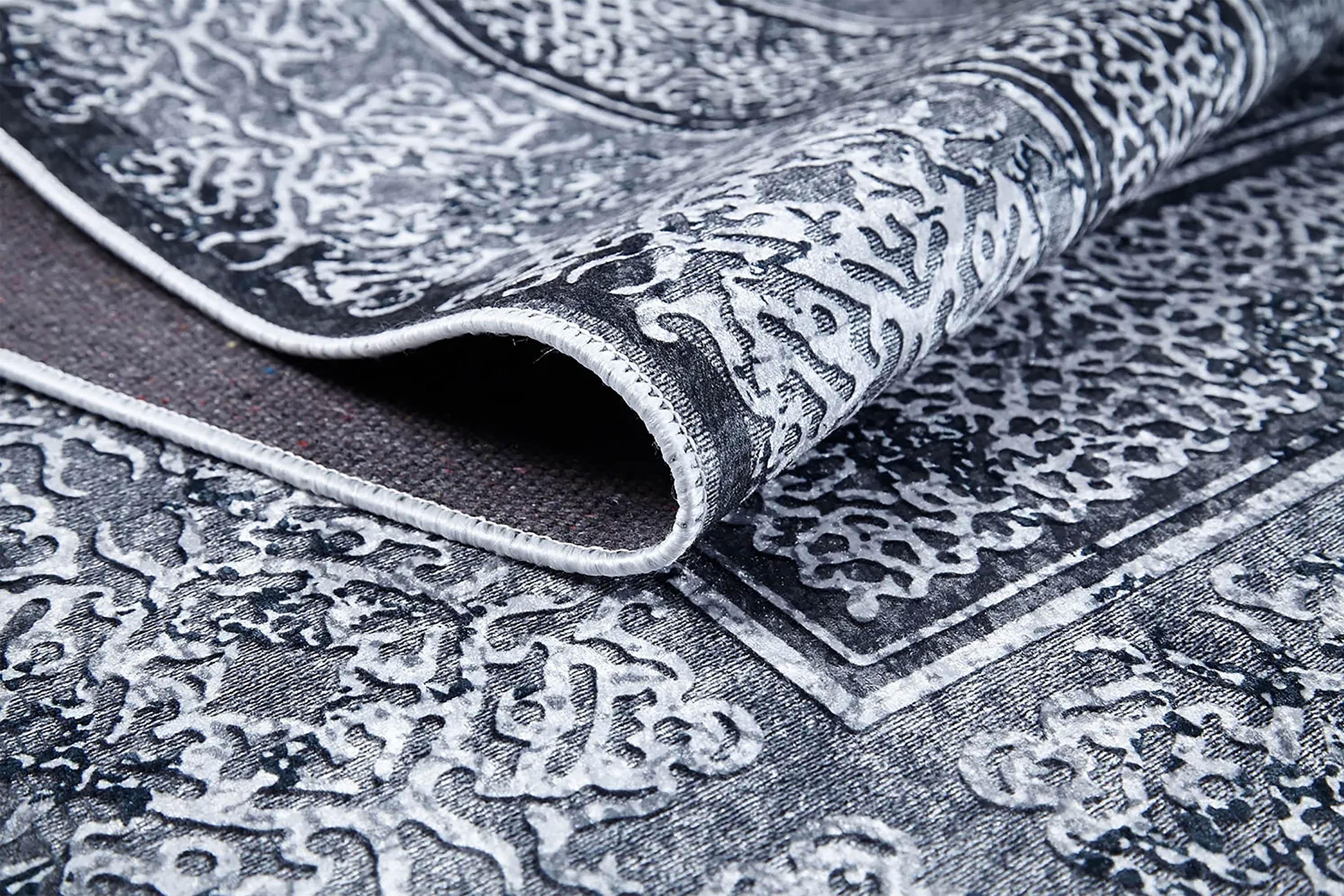 Modern Gri Bordürlü Yıkanabilir Halı-Pera Halı