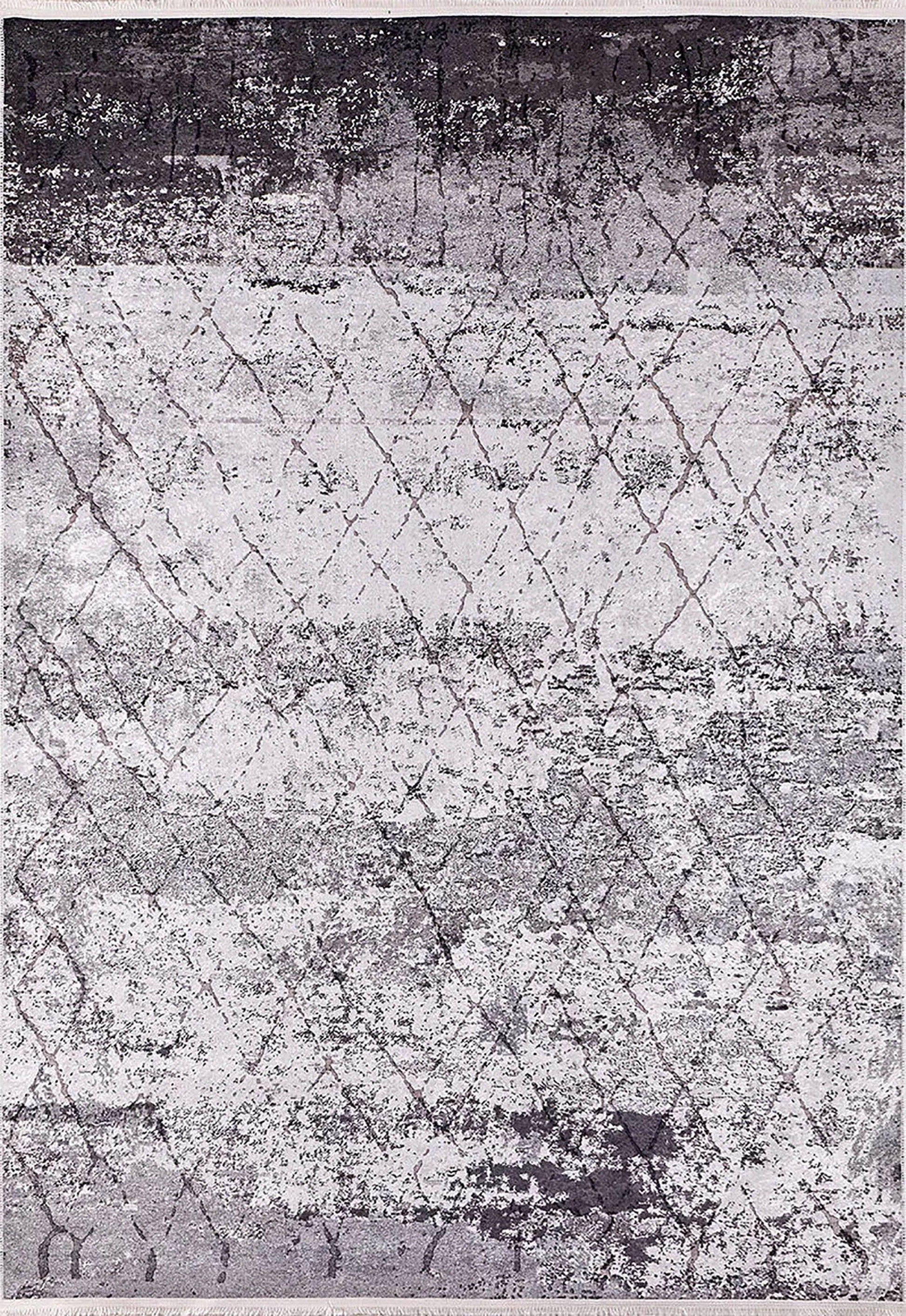 Modern Gri Eskitme Halı Kahve Baklava Desenli Yıkanabilir Halı-Pera Halı