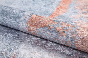 Modern Gri ve Bakır Tonlu Soyut Desenli Yıkanabilir Halı