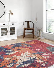 Modern Kırmızı Bej Mavi Turuncu Abstract Desenli Halı-Pera Halı