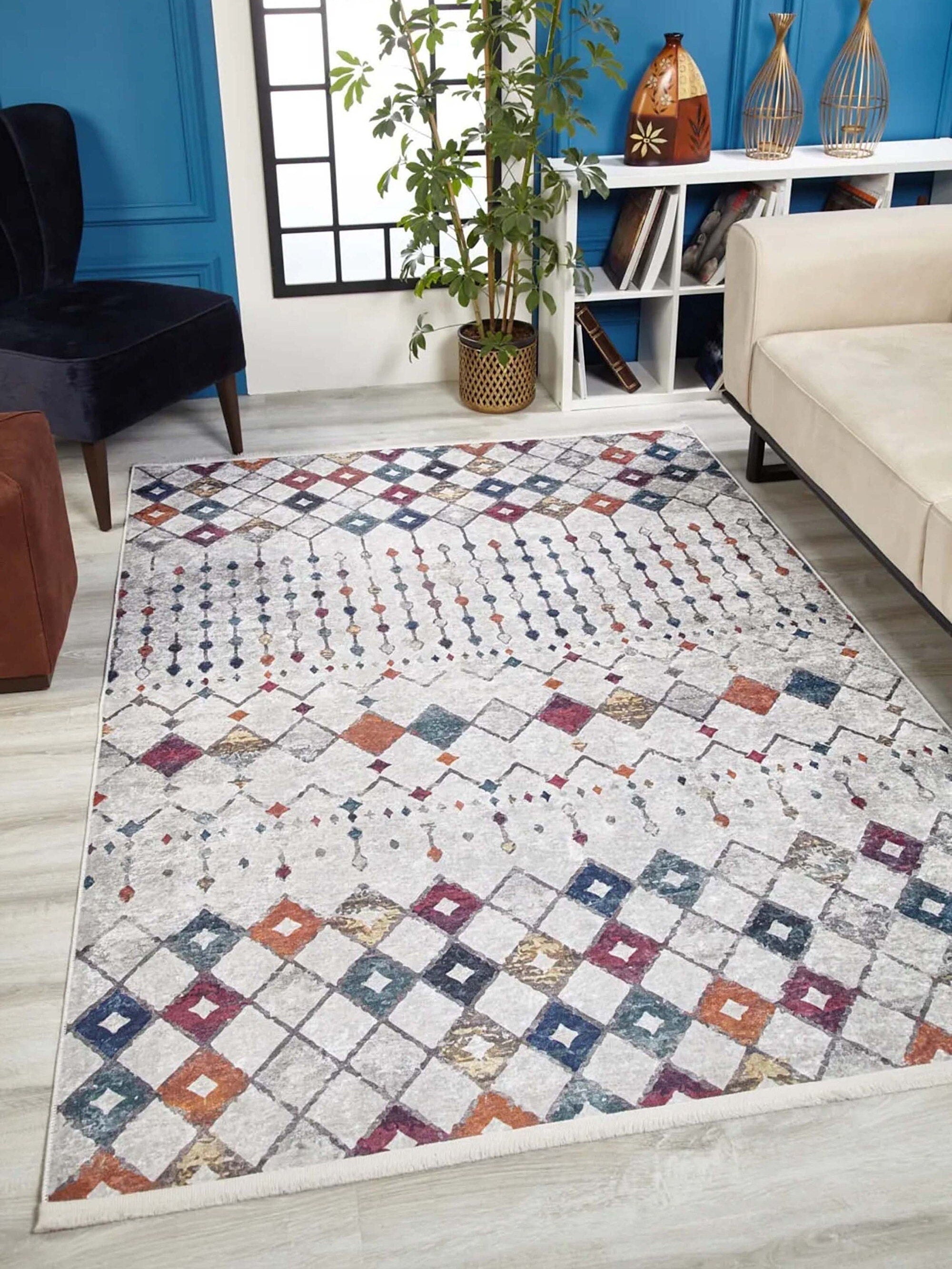 Açık Gri Renkli Geometrik Desenli Kilim Halı - Pera Halı