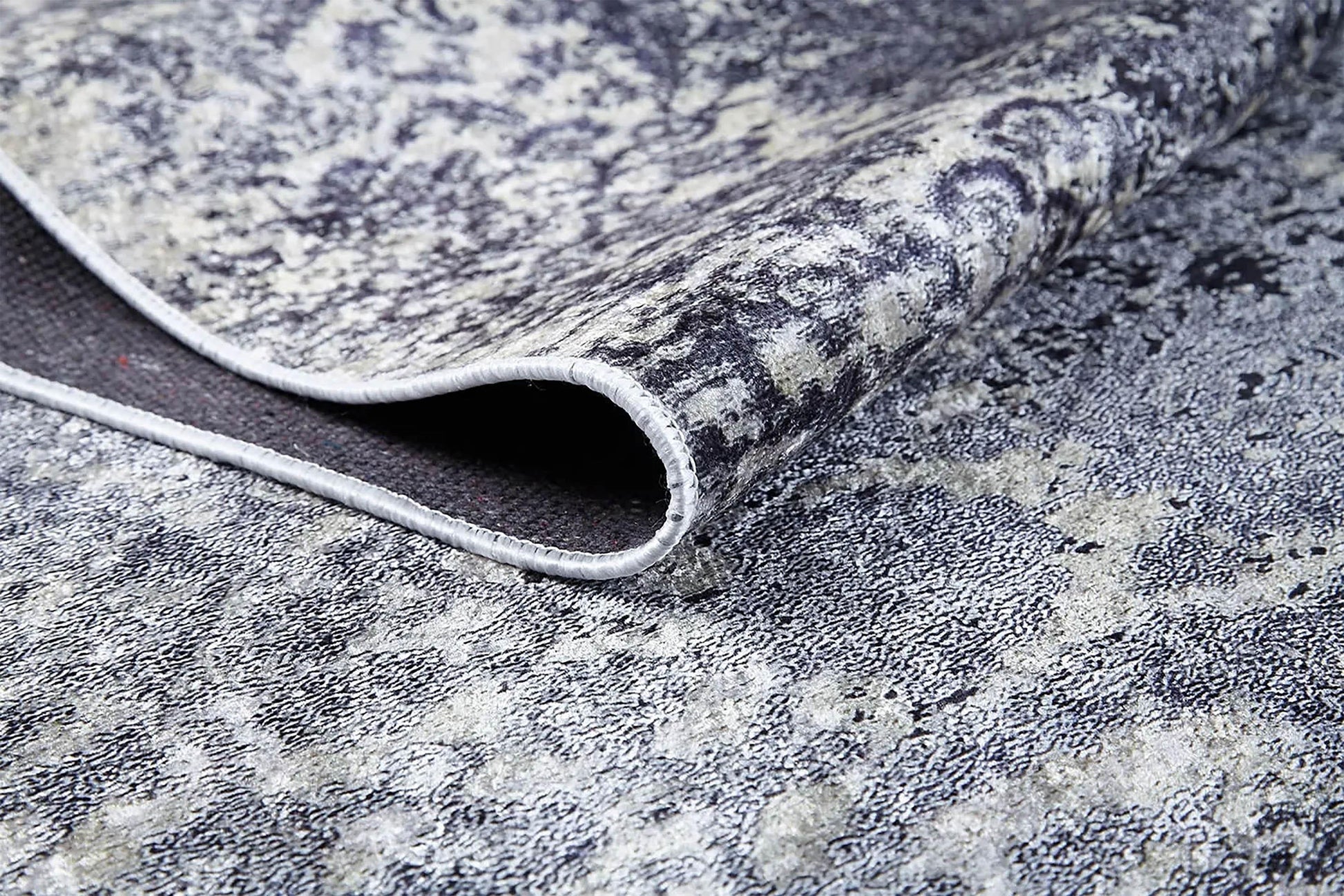 Mor Gri Çiçekli Vintage Geometrik Modern Halı-Pera Halı