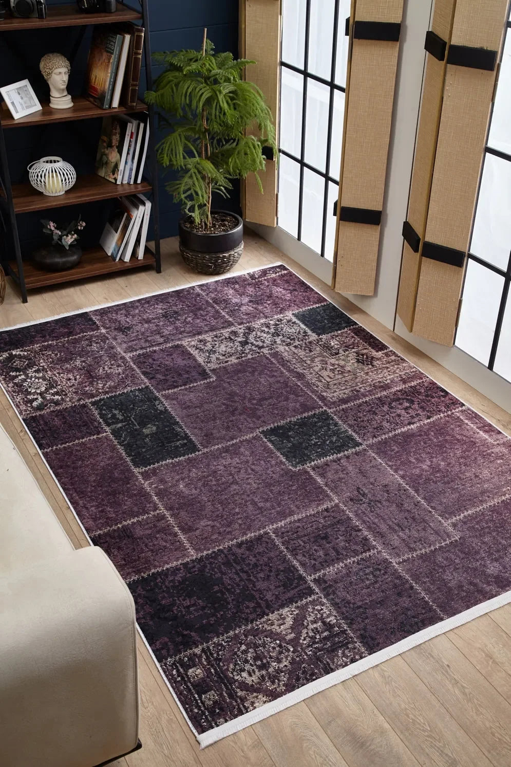 Mor Lila Eskitme Patchwork Halı-Pera Halı