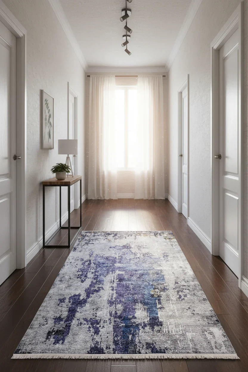 Mor ve Gri Modern Soyut Sanat Halısı-Pera Halı