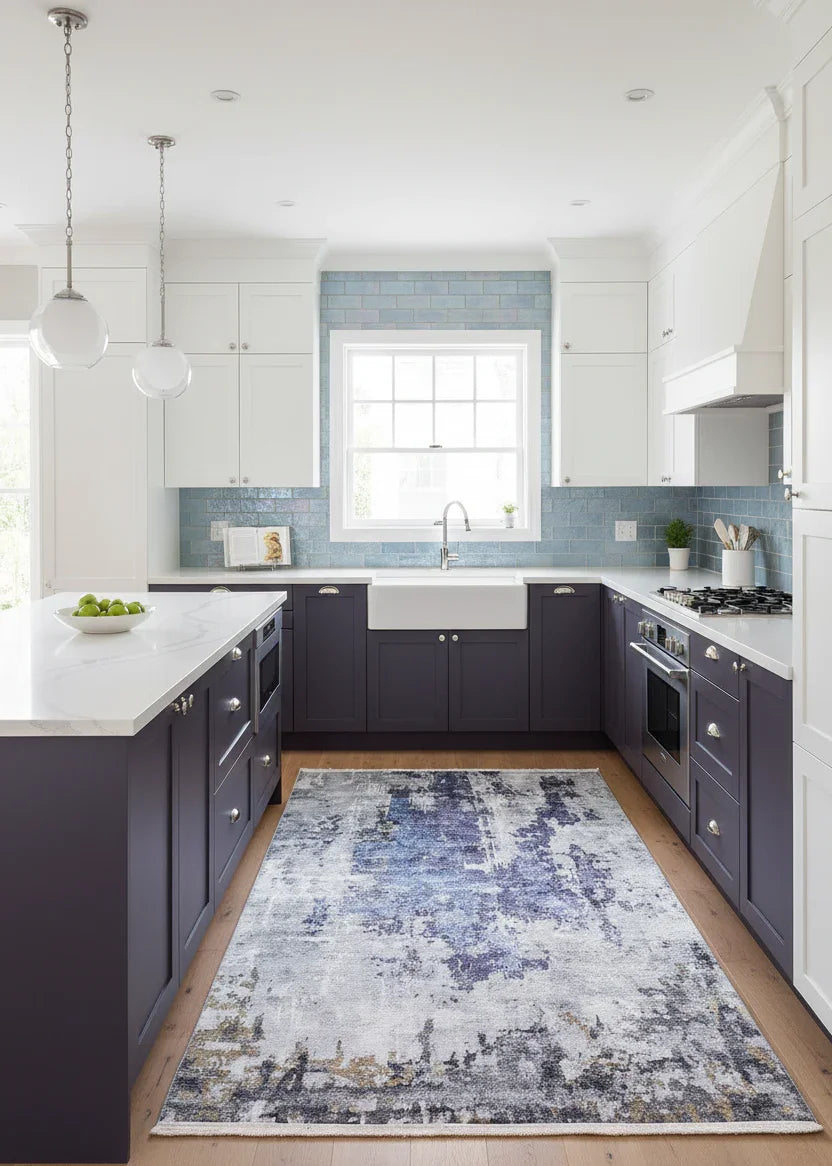 Mor ve Gri Modern Soyut Sanat Halısı-Pera Halı