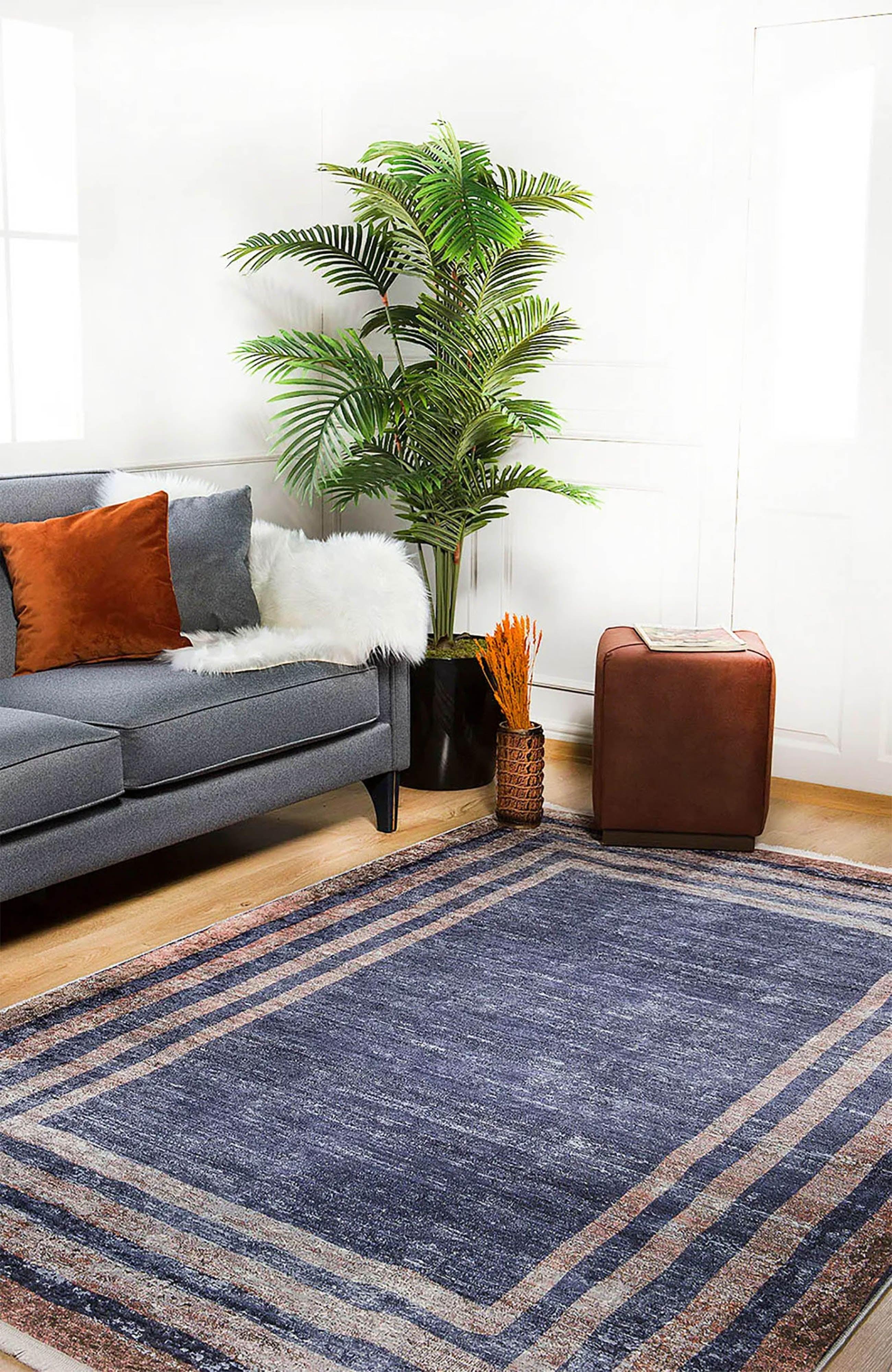 Mor ve Lila Renkli Vintage Eskitme Bordürlü Halı-Pera Halı