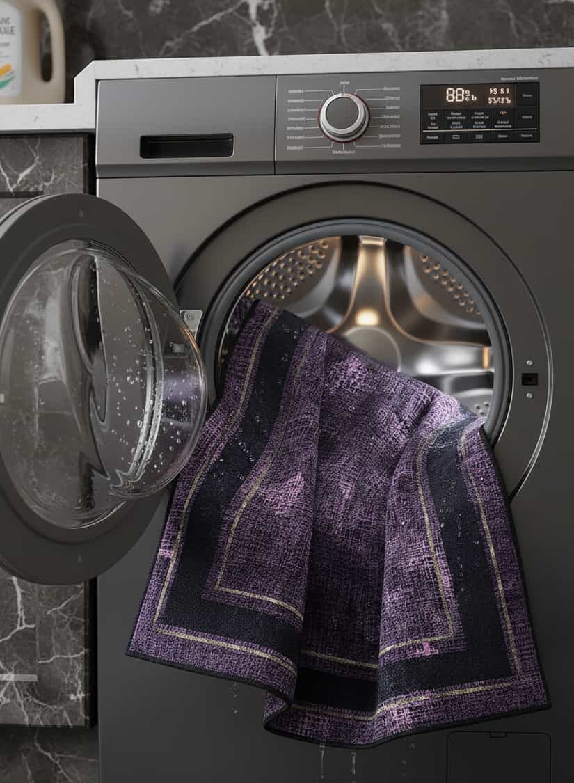 Mor Bordürlü Modern Desenli Yıkanabilir Halı - Pera Halı