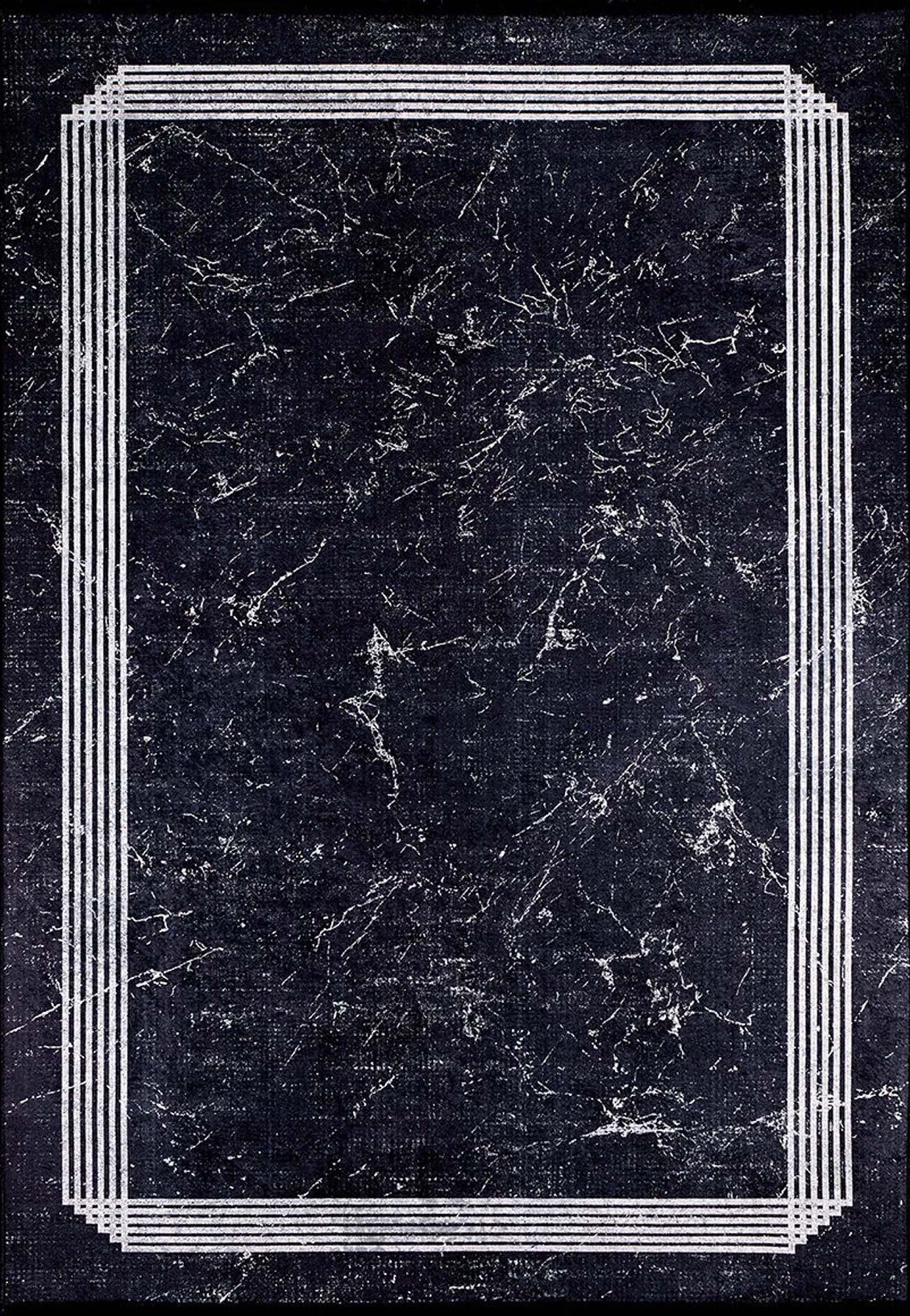 Mermer Desenli Modern Siyah Halı - Pera Halı