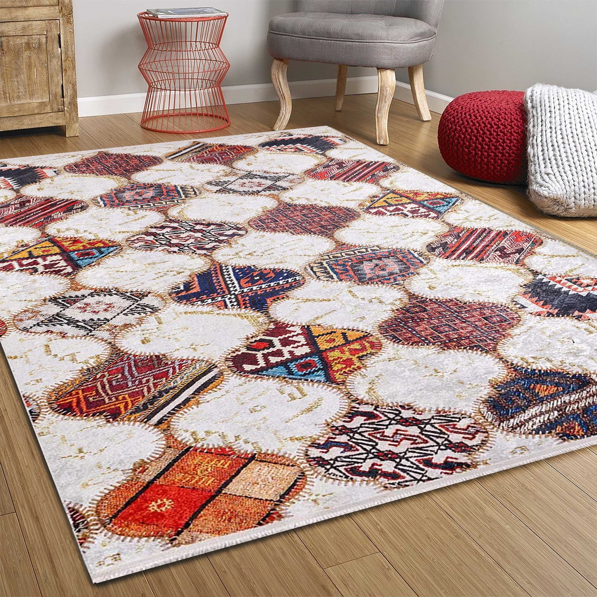 Fas Tarzı Renkli Petek Desenli Patchwork Halı - Pera Halı