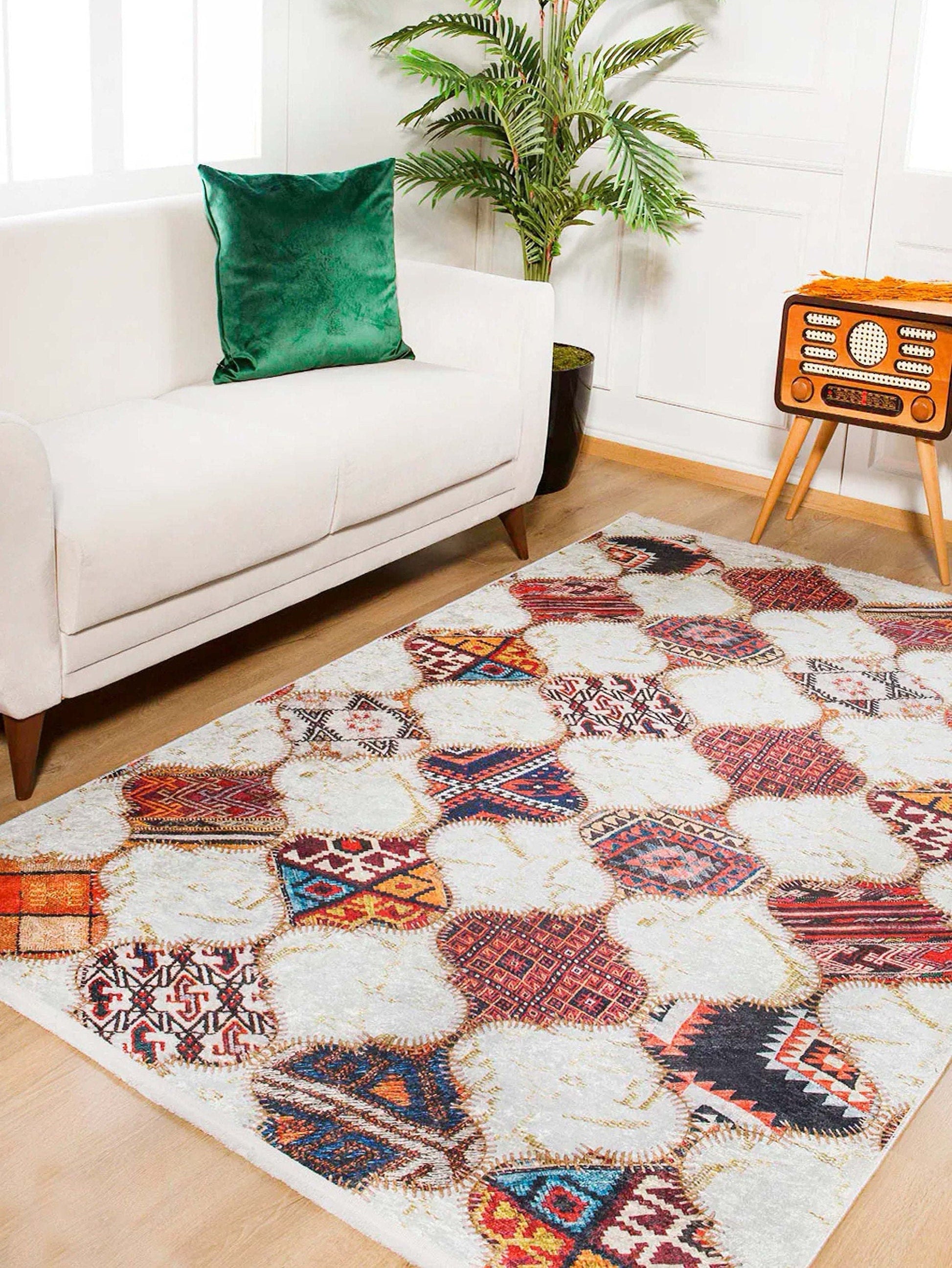 Fas Tarzı Renkli Petek Desenli Patchwork Halı - Pera Halı
