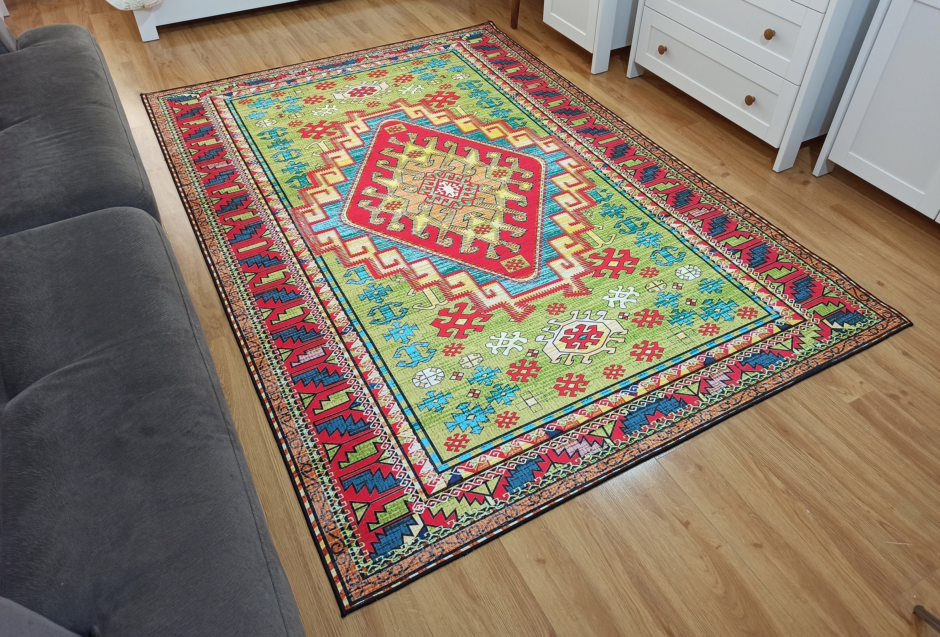 Gray Geometric Patterned Vintage Carpet