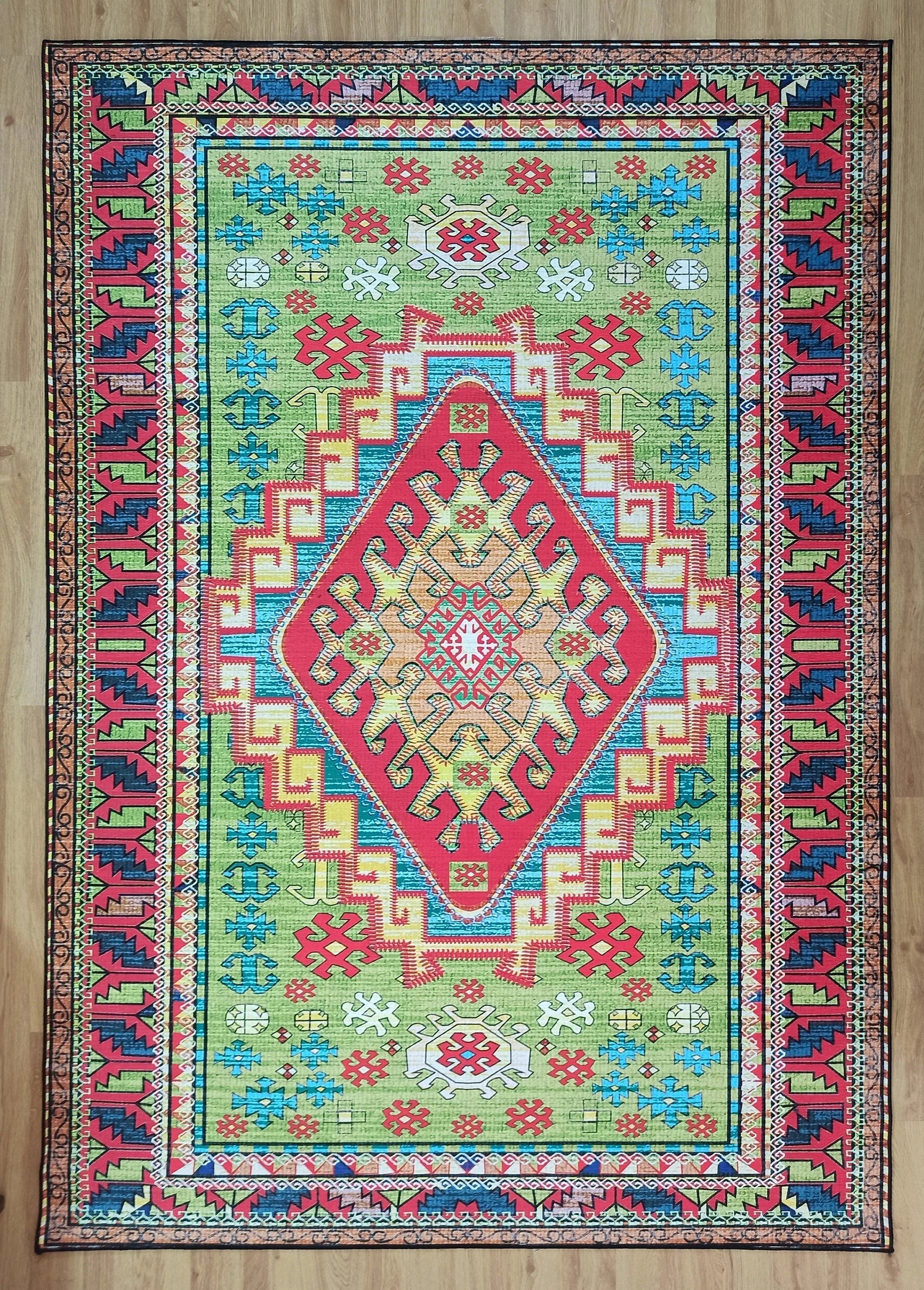 Gray Geometric Patterned Vintage Carpet