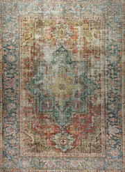 Terracotta ve Adaçayı Yeşili Eskitme Desenli Vintage Halı