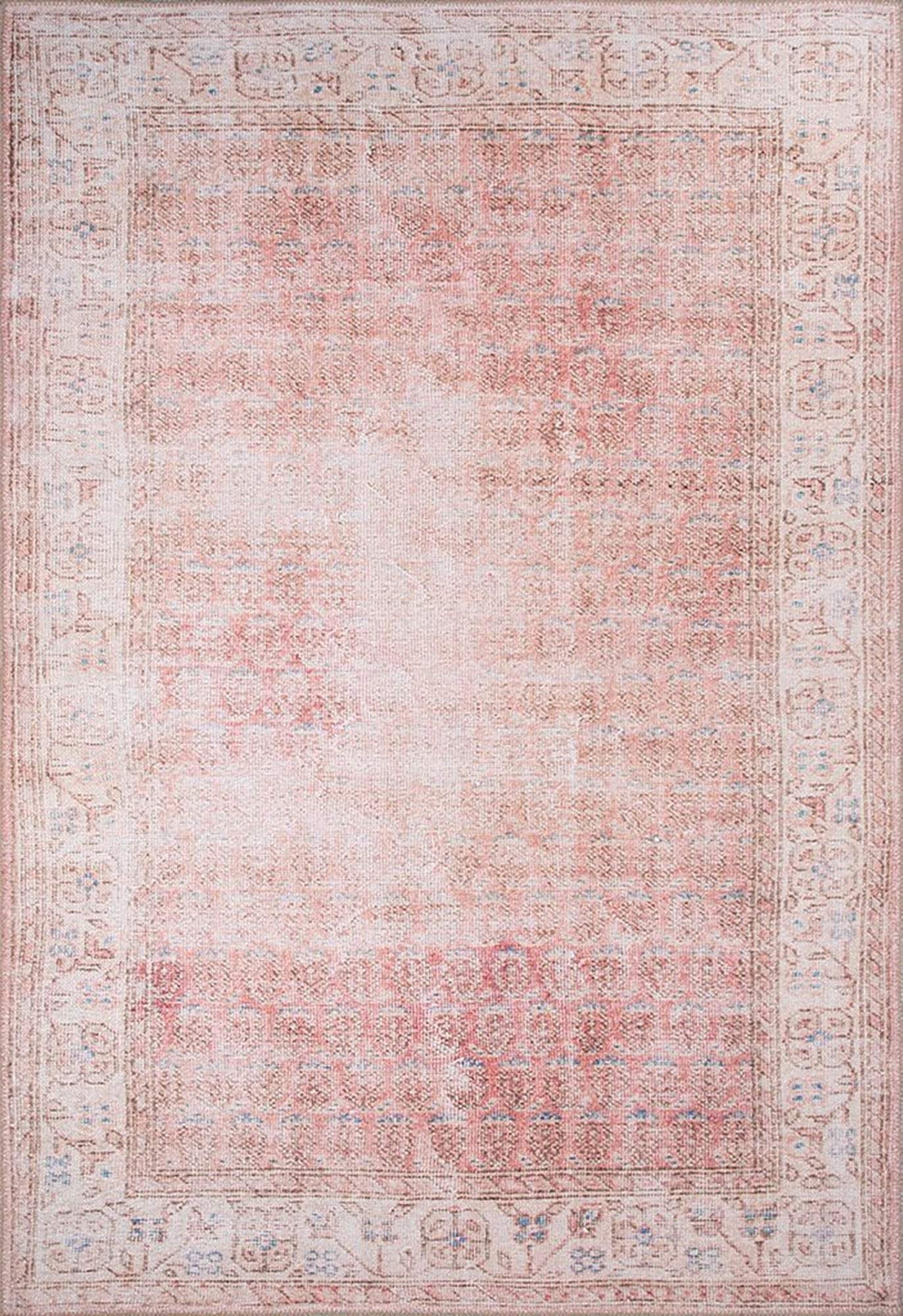 Solgun Yanık Turuncu ve Pudra Eskitme Vintage Halı