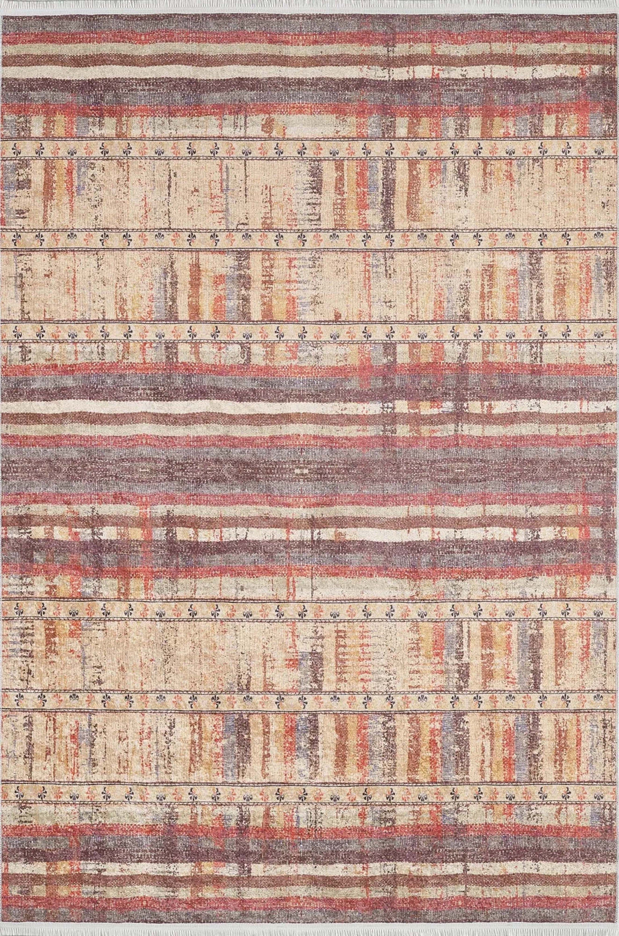 Sarı Bej Renkli Çizgili Anadolu Kilim Halı - Pera Halı