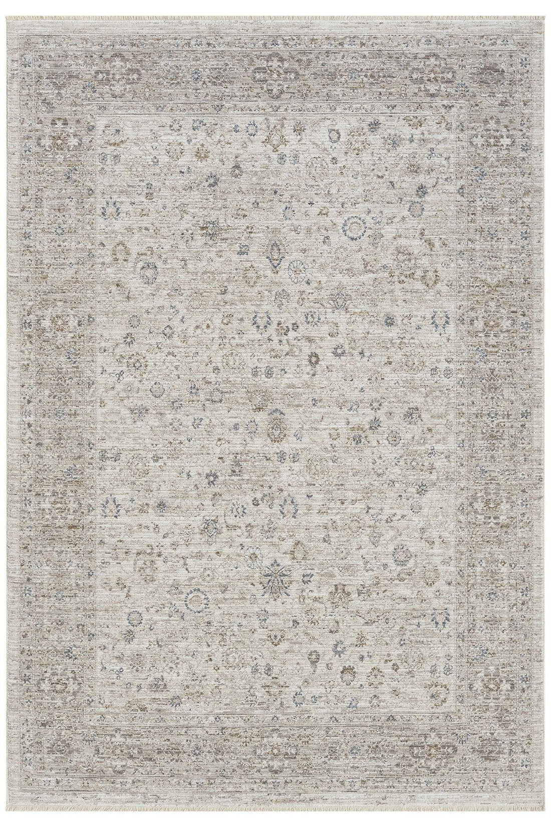 Nötr Tonlarda Çiçekli Klasik Eskitme Desenli Halı