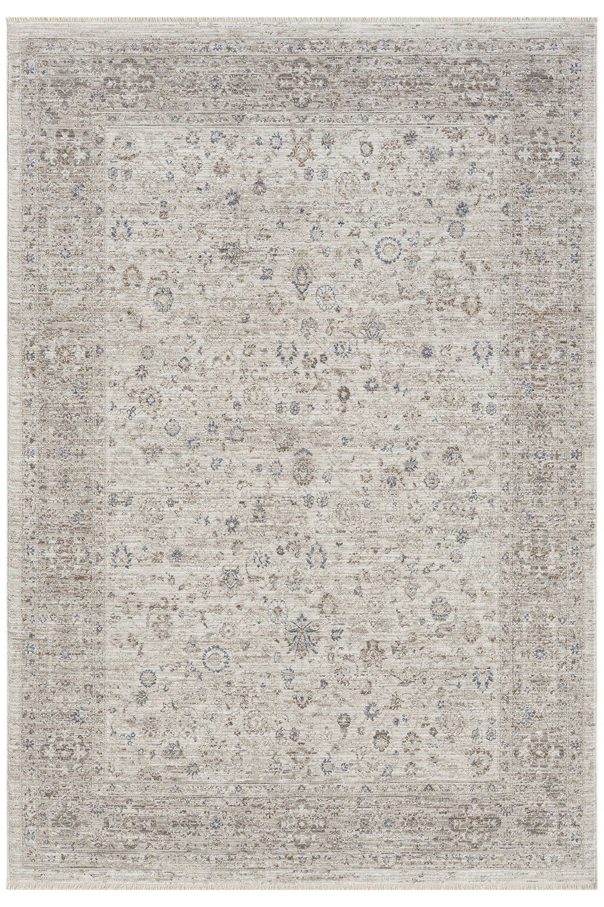 Nötr Tonlarda Çiçekli Klasik Eskitme Desenli Halı-Pera Halı