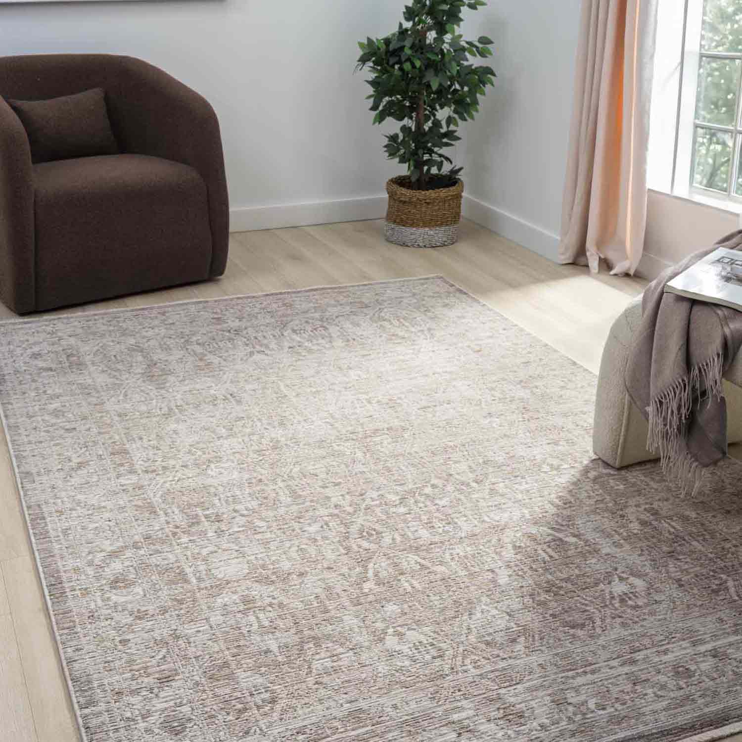 Nötr Tonlarda Minimalist Klasik Dokulu Halı-Pera Halı