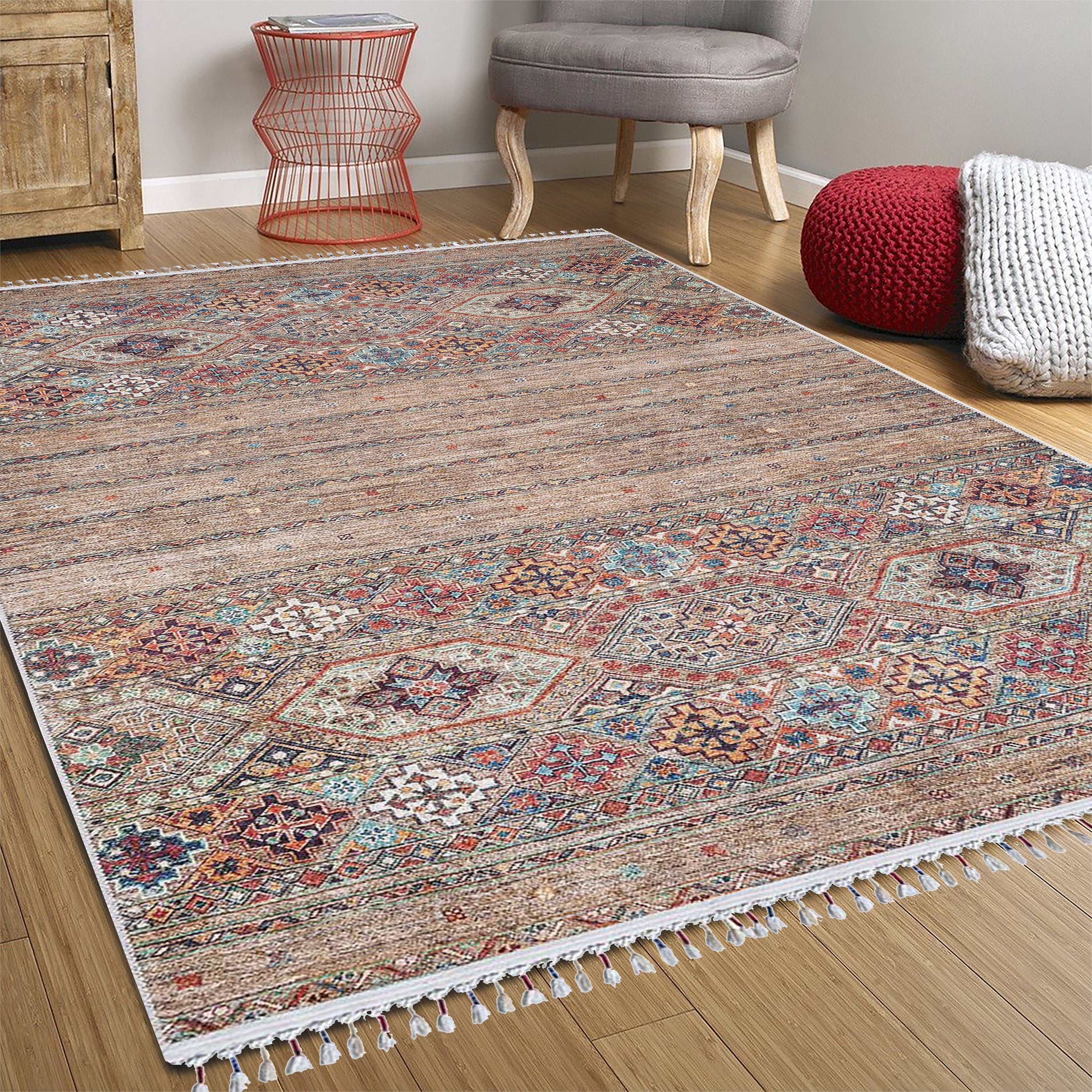 Anadolu Tarzı Kahverengi Bej Geometrik Desenli Kilim Halı - Pera Halı