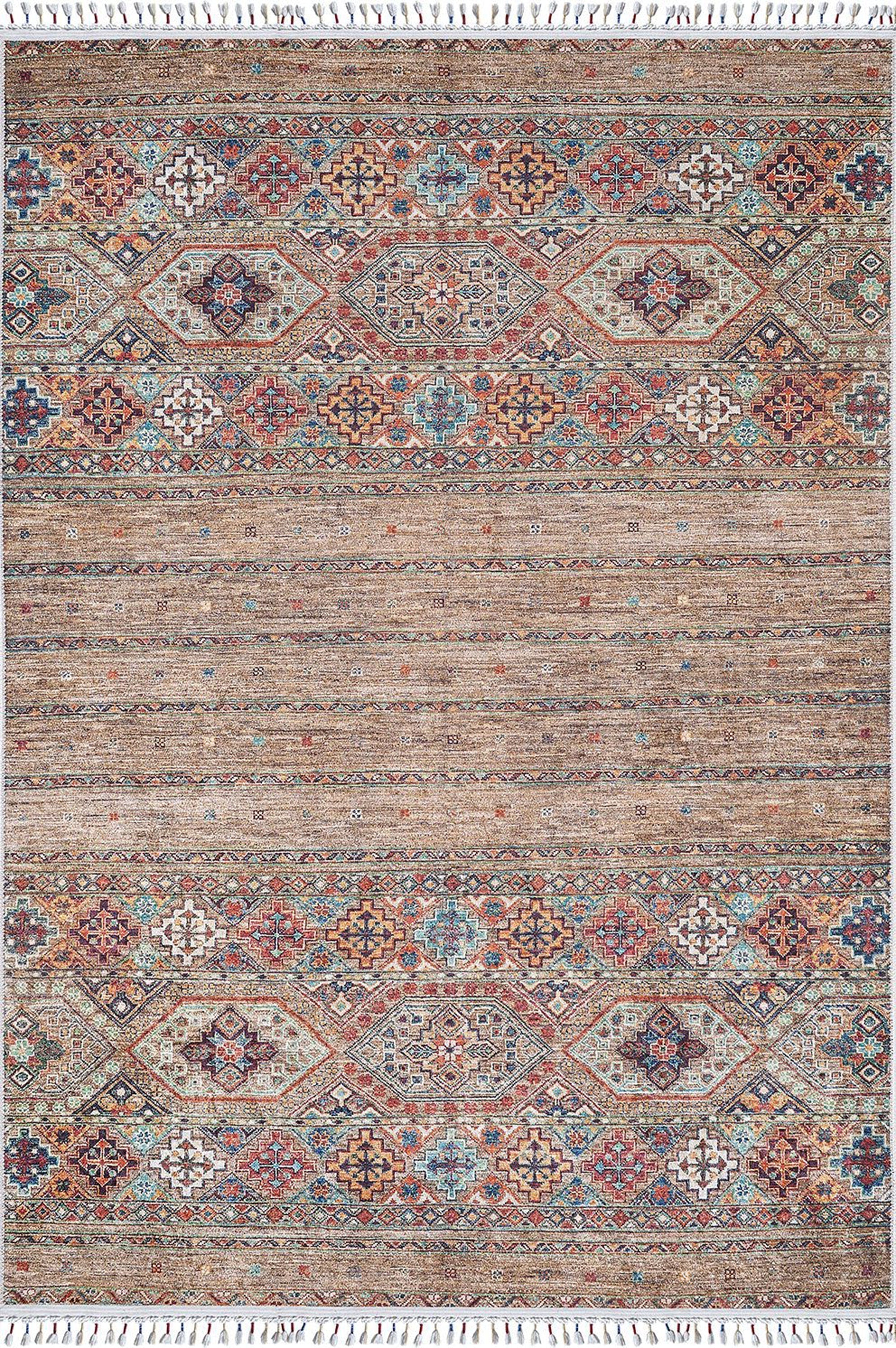 Anadolu Tarzı Kahverengi Bej Geometrik Desenli Kilim Halı - Pera Halı