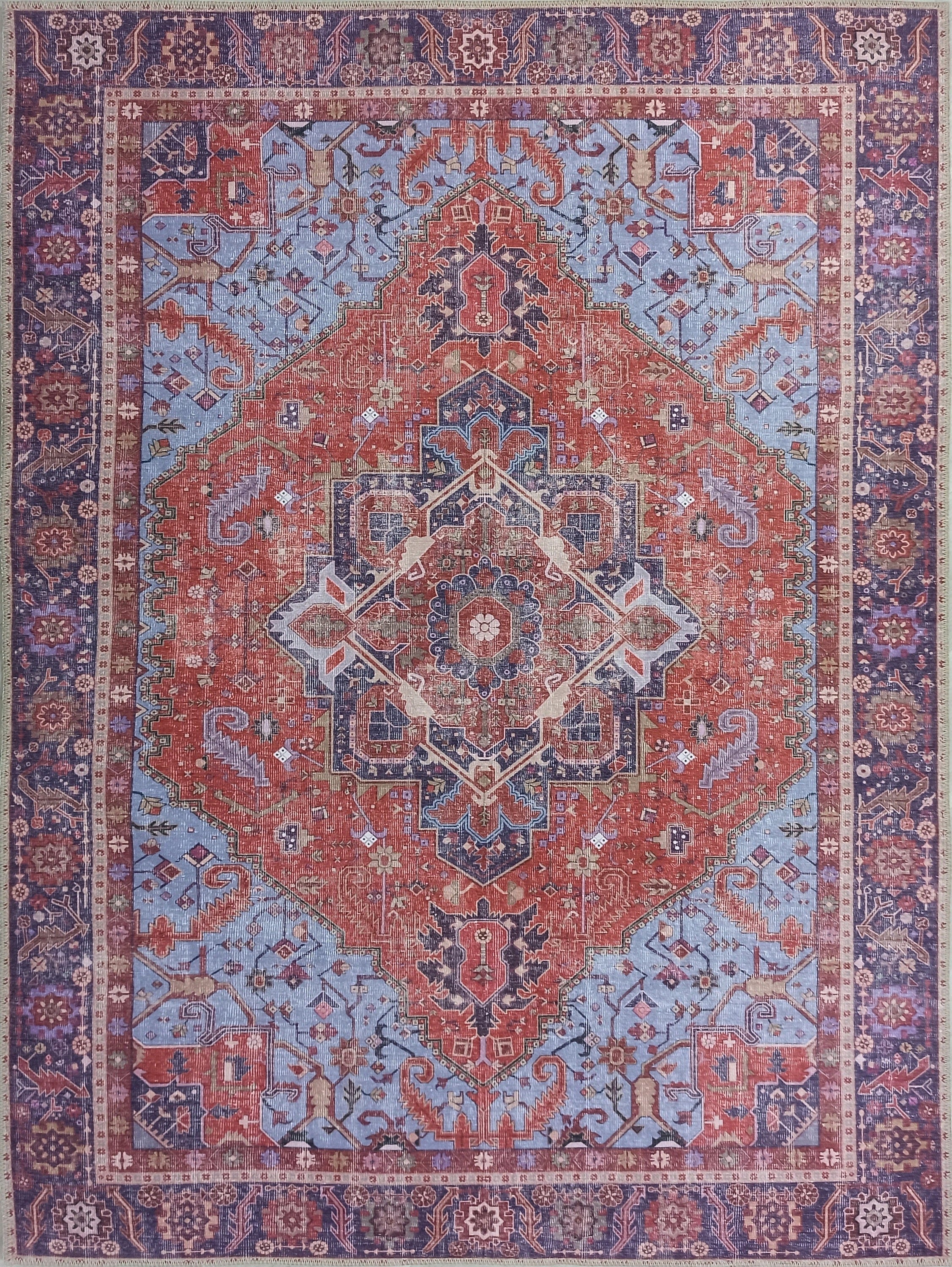 Rot-blauer Vintage-Teppich mit Medaillonmuster