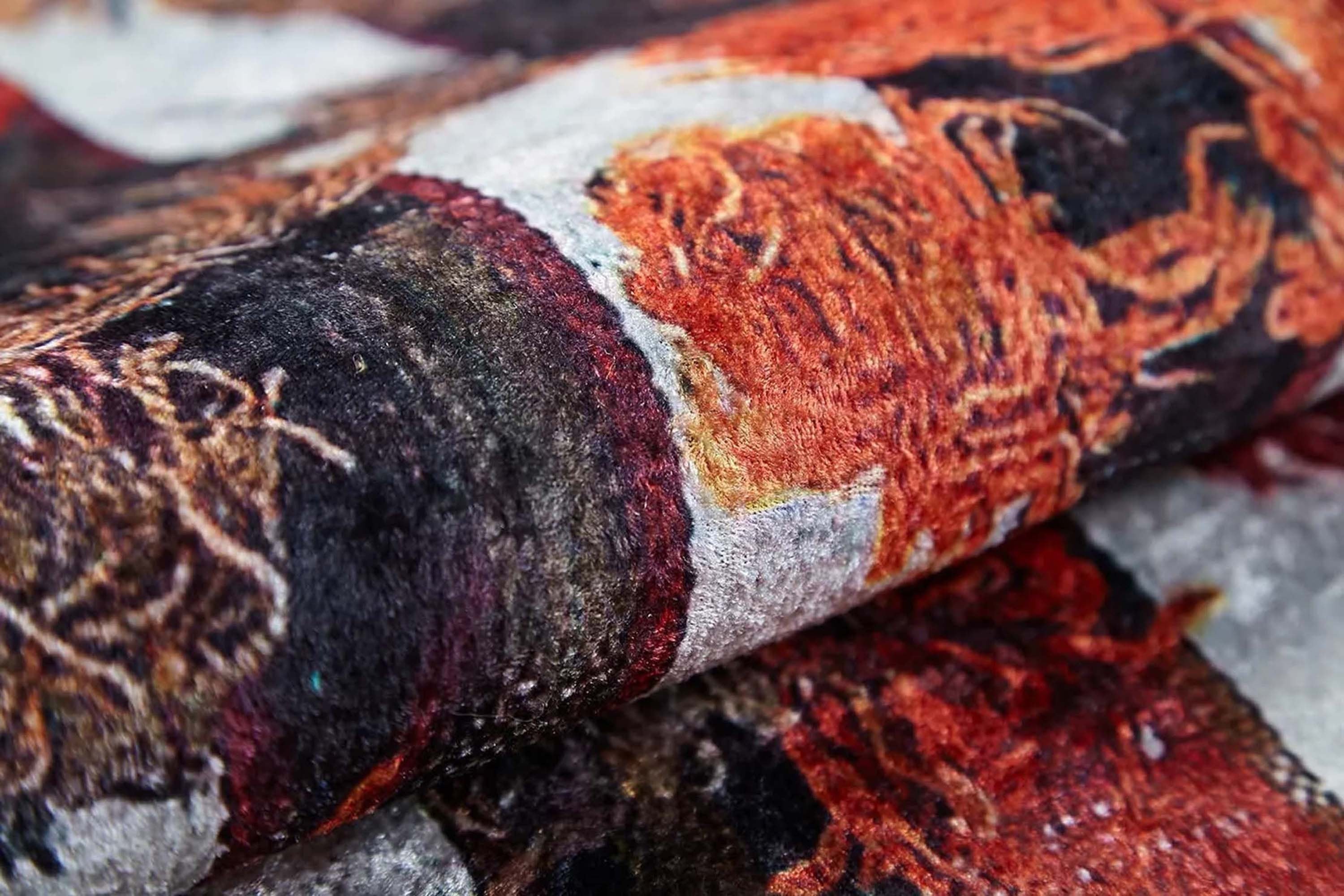 Turuncu Siyah Kareli Süslemeli Halı - Pera Halı