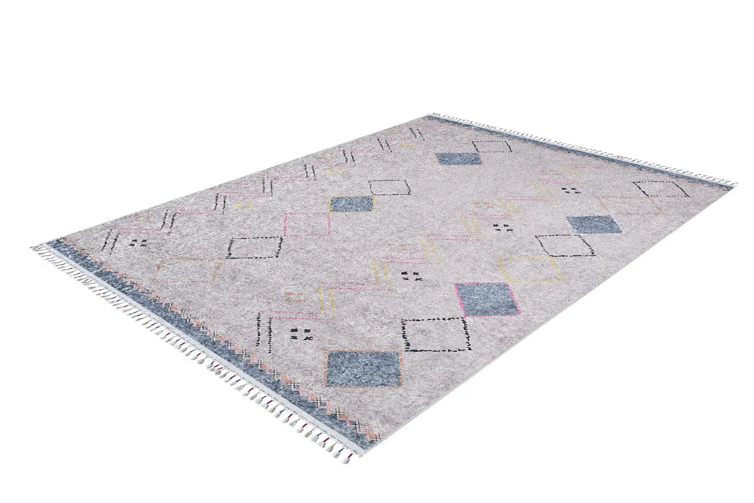 Örgü Saçaklı Açık Gri Baklava Desenli Halı-Pera Halı