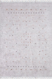 Örgü Saçaklı Açık Gri Minimal Etnik Halı-Pera Halı