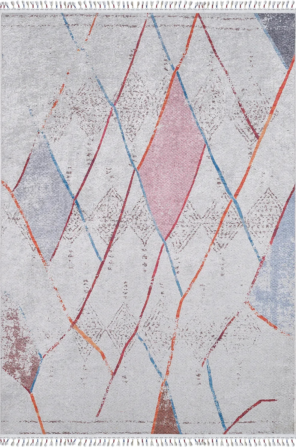 Örgü Saçaklı Açık Gri Pastel Renkli Halı-Pera Halı