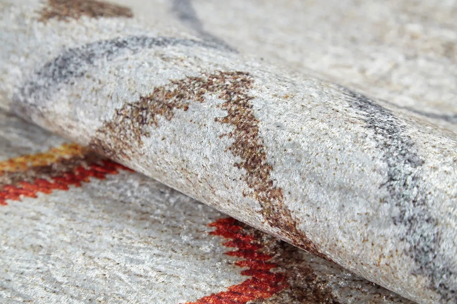 Örgü Saçaklı Bej Çok Renkli İskandinav Halı-Pera Halı