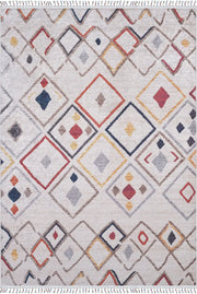 Örgü Saçaklı Bej Çok Renkli İskandinav Halı-Pera Halı