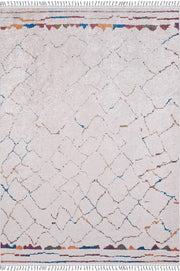 Örgü Saçaklı Bej İnce Çizgili Desenli Halı-Pera Halı