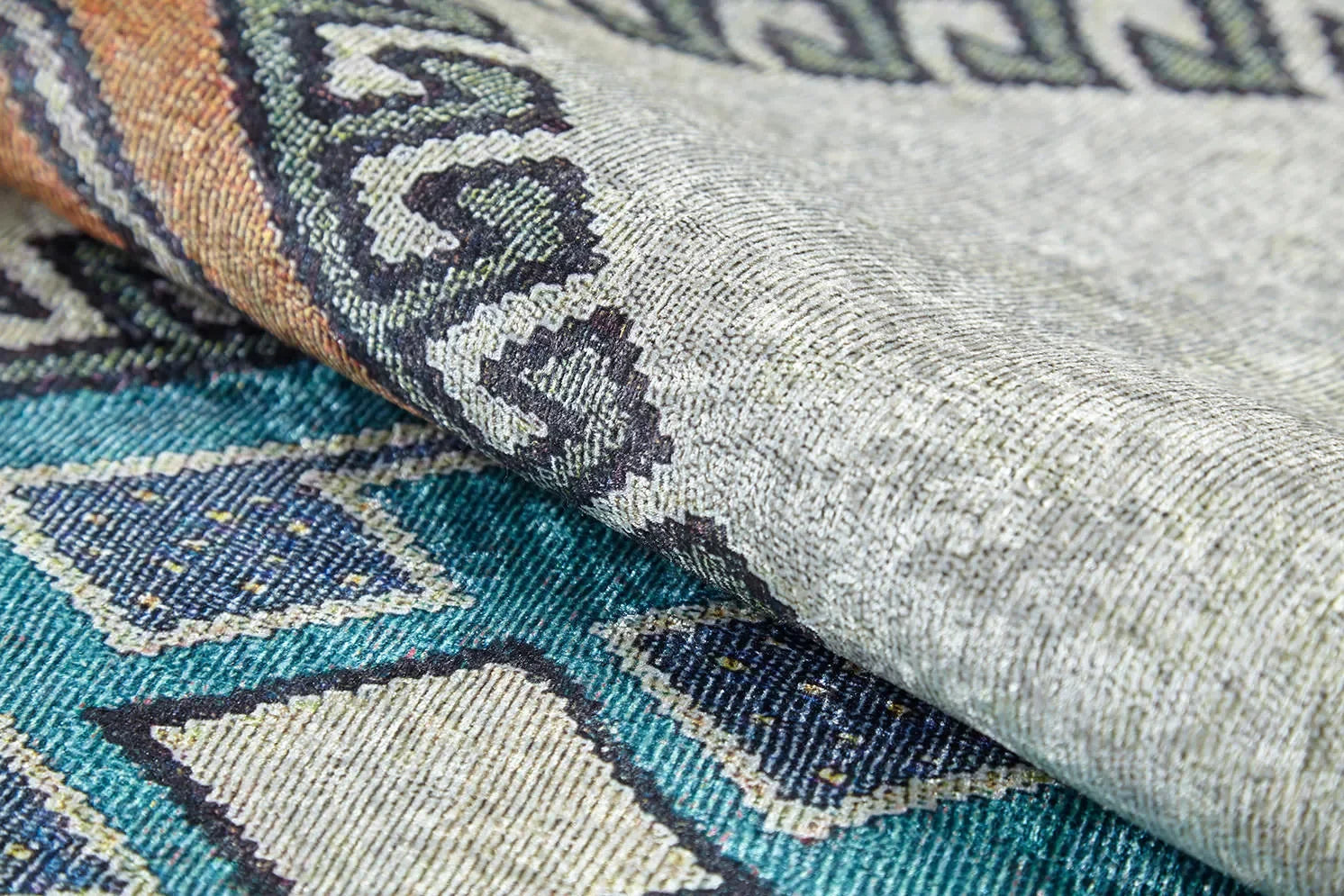 Örgü Saçaklı Bej Mavi Fas Etnik Desenli Halı-Pera Halı