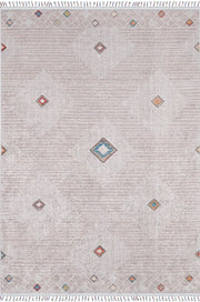 Örgü Saçaklı Bej Minimal Baklava Desenli Halı-Pera Halı