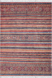 Örgü Saçaklı Çok Renkli Etnik Çizgili Halı-Pera Halı