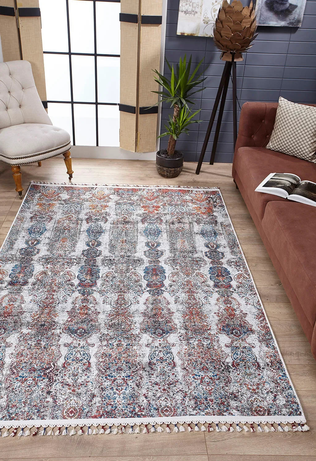 Örgü Saçaklı Çok Renkli Klasik Desenli Halı-Pera Halı