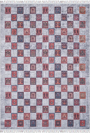 Örgü Saçaklı Çok Renkli Otantik Kareli Halı-Pera Halı