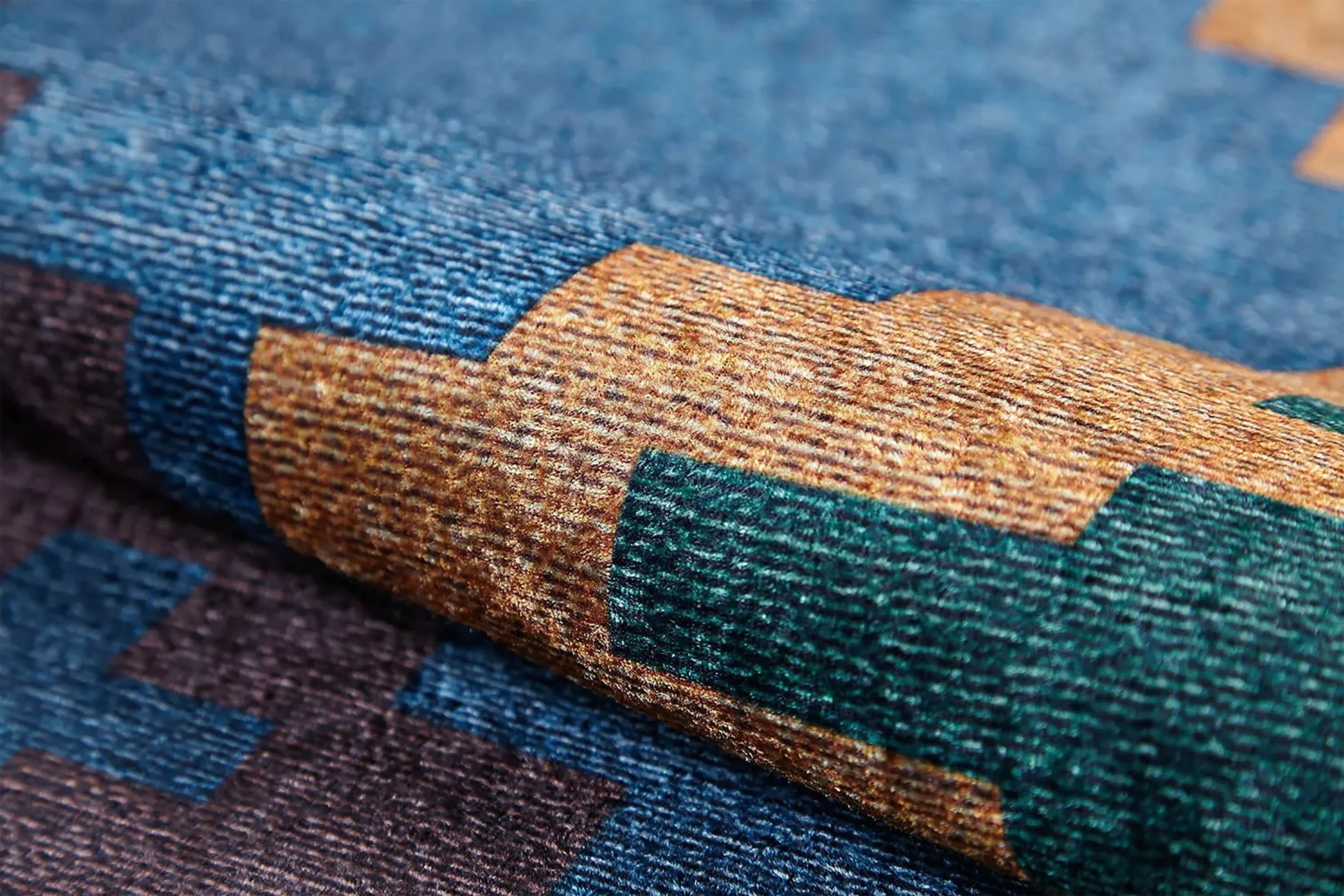 Örgü Saçaklı Mavi Etnik Halı-Pera Halı