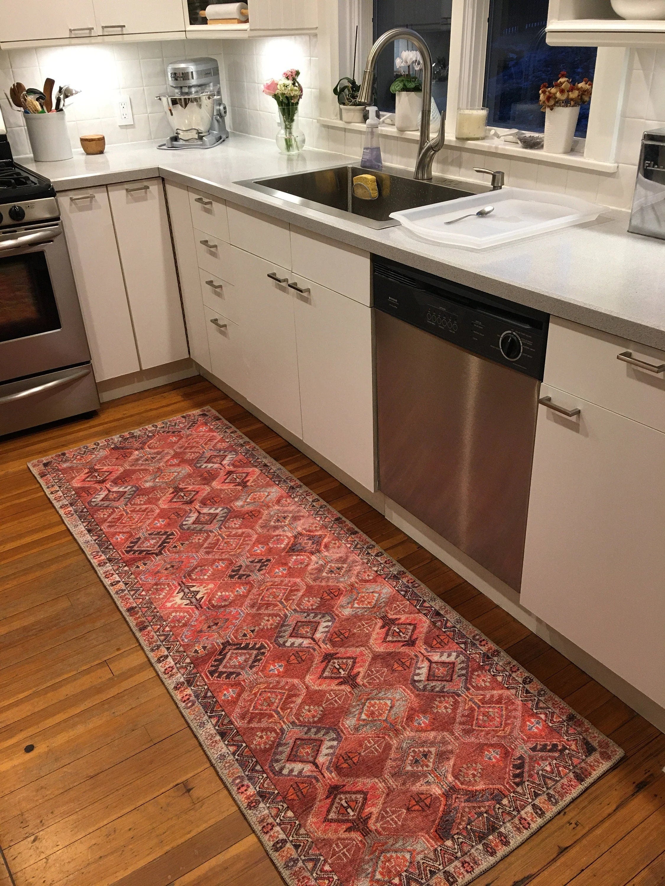 Grauer Vintage-Teppich mit geometrischem Muster