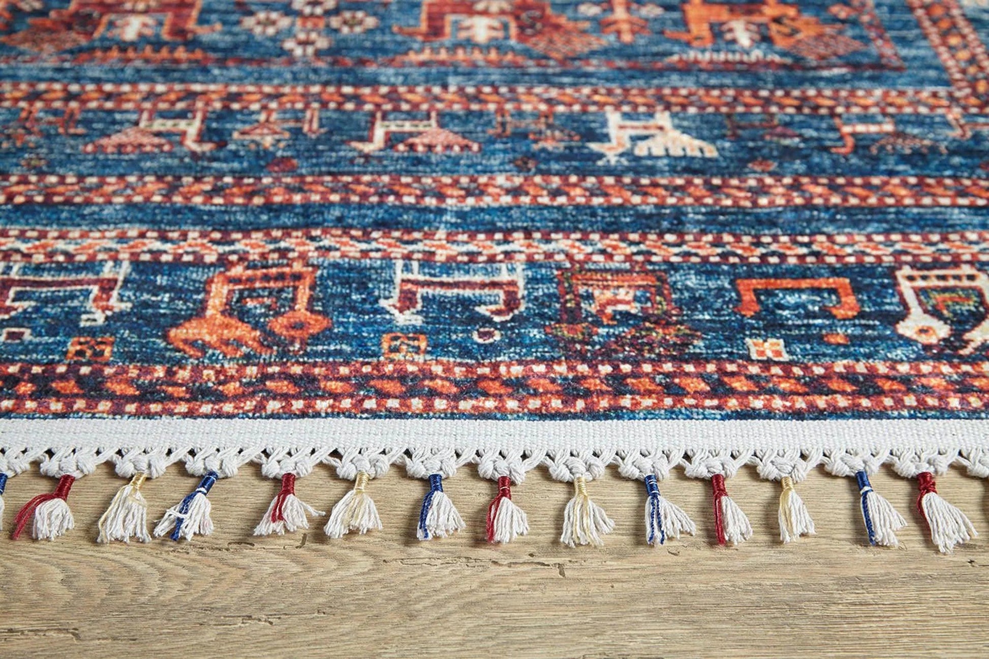 Oryantal Mavi Turuncu Desenli Halı-Pera Halı