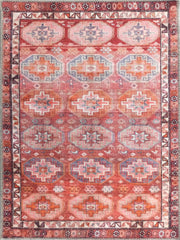 Mercan ve Pembe Geometrik Desenli Vintage Türk Halısı