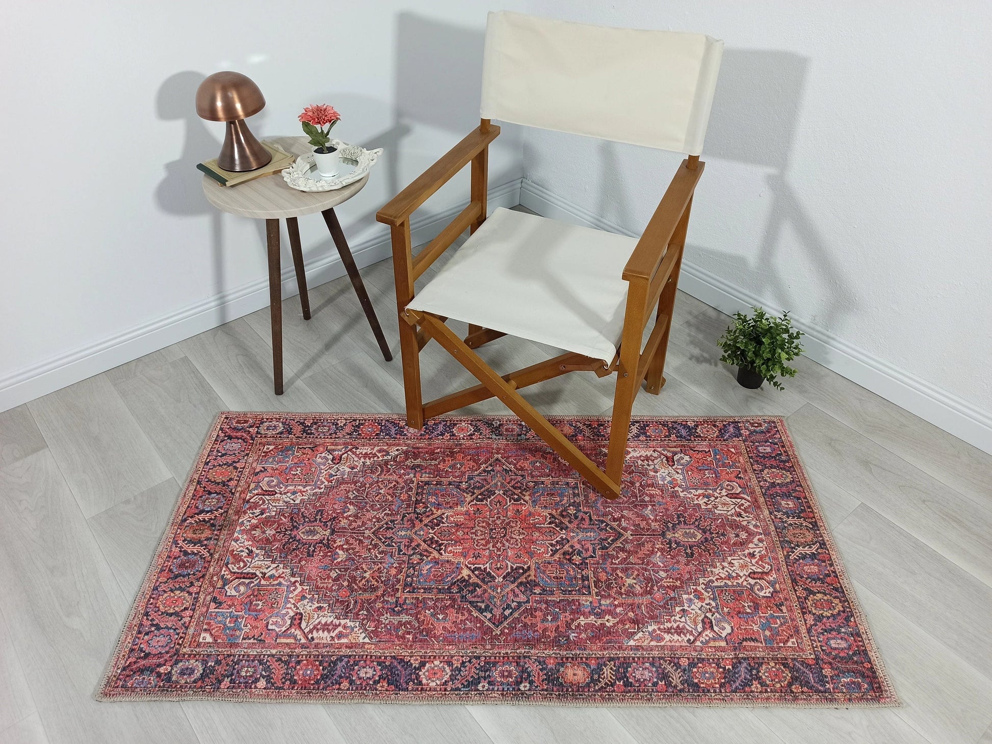 Bordo ve Terracotta Medalyonlu Vintage Halı