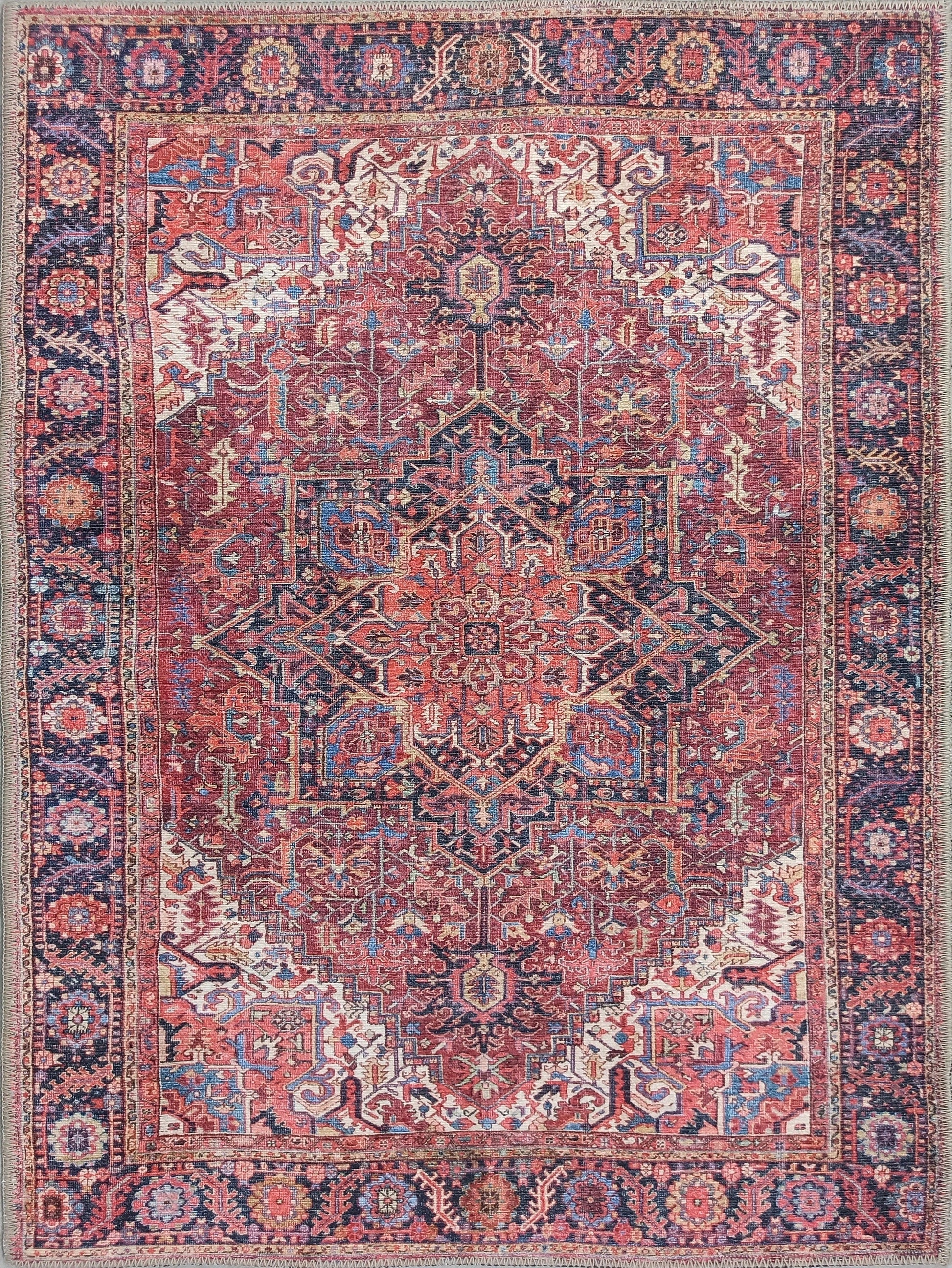 Bordo ve Terracotta Medalyonlu Vintage Halı