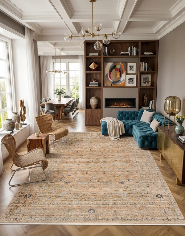 Plain Beige and Coffee Tones Wicker Textured Carpet