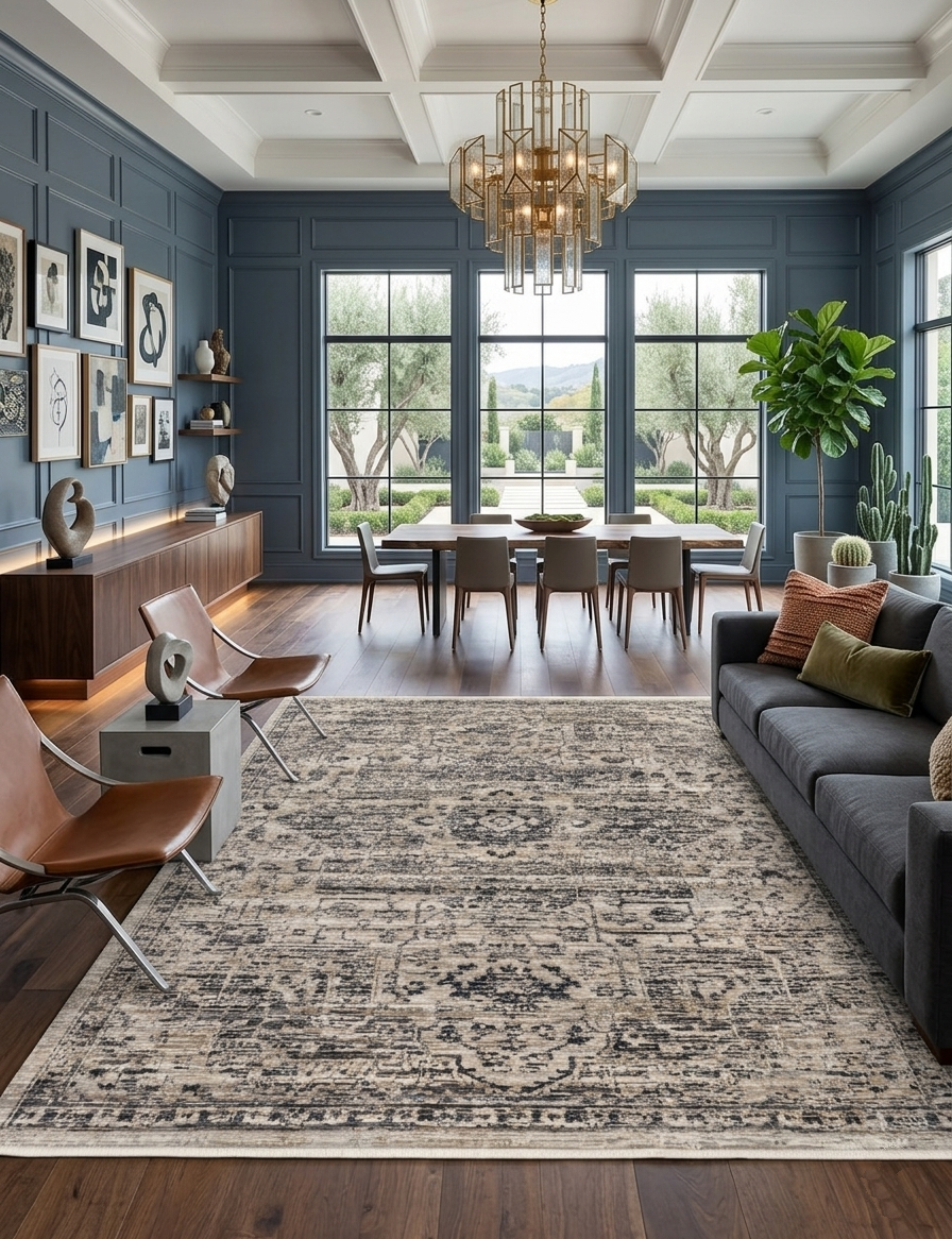 Vintage Görünümlü Antrasit Gri Eskitme Halı - FMRT04