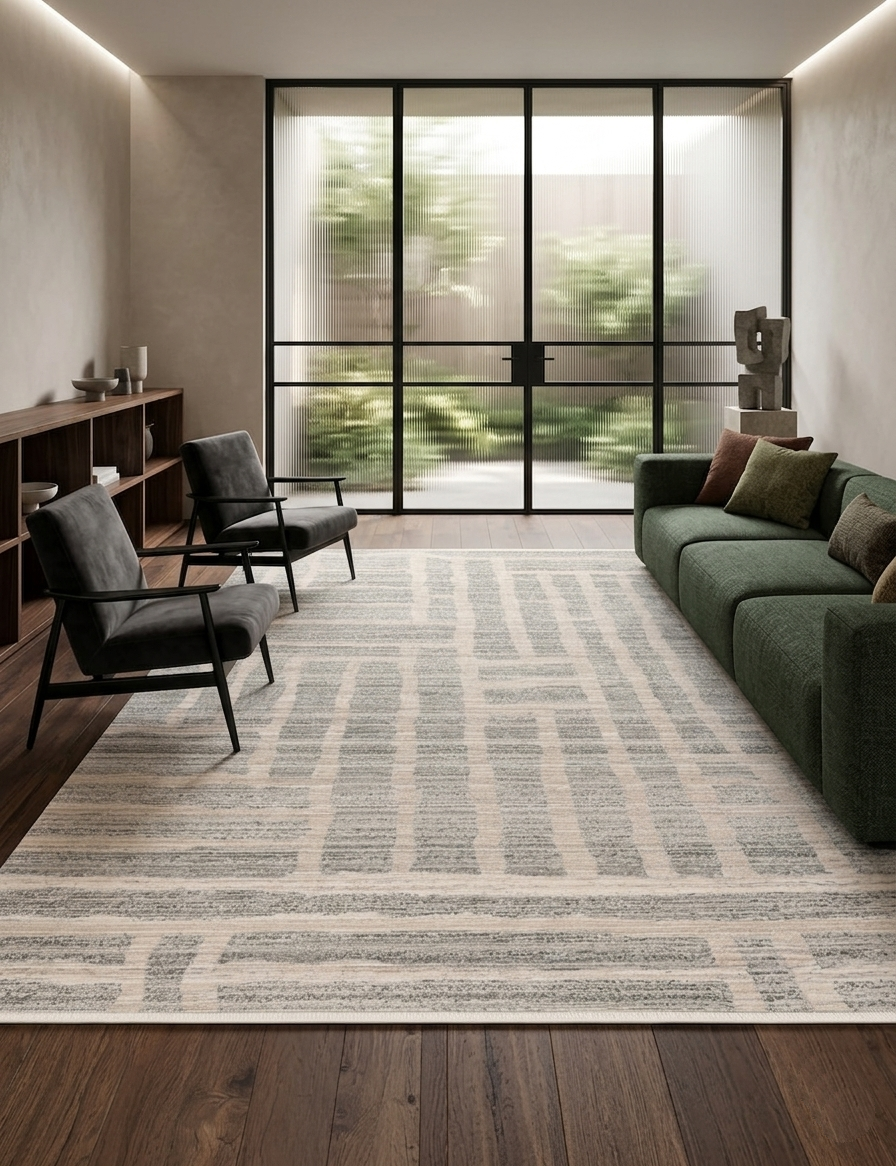 Gri Bej Soyut Çizgili Modern Halı - FMRT08