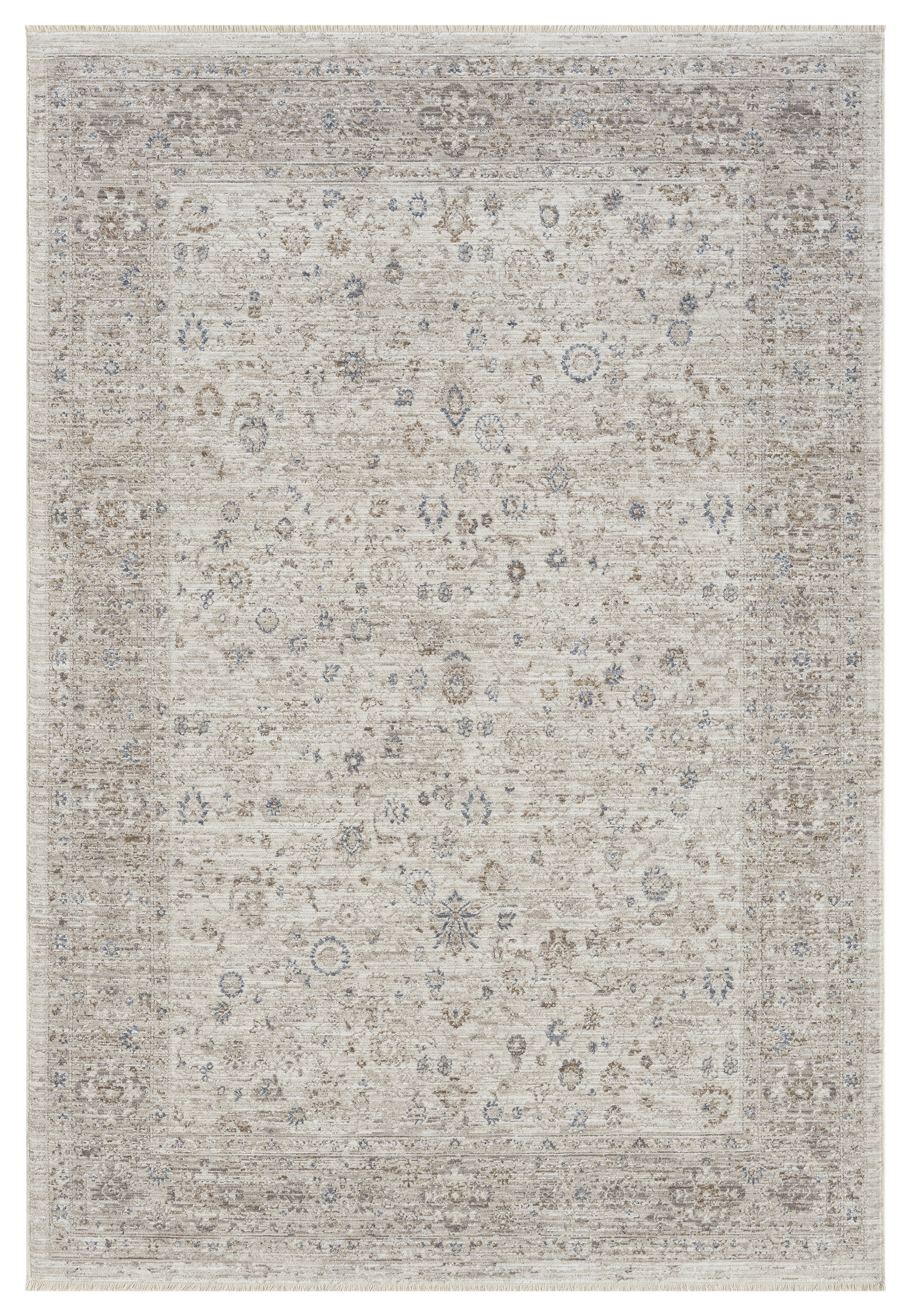 Açık Bej Gri Mavi Detaylı Eskitme Halı
