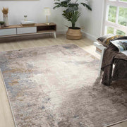 Açık Gri Bej Mavi Eskitme Desenli Halı